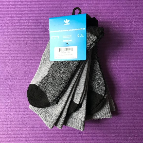 3 Pairs Adidas Men's Trefoil Logo Crew Socks Gray - Picture 5 of 6